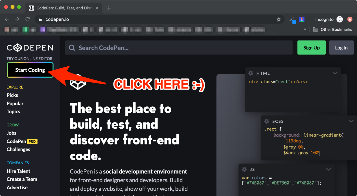 Start Coding on CodePen